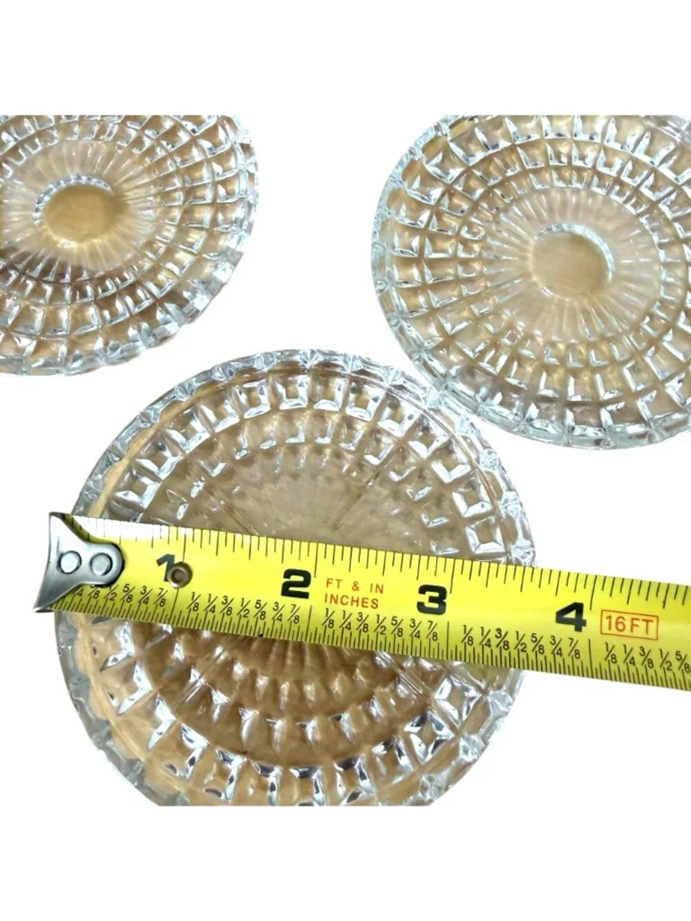 Jim Marvin Collection Clear Glass Coasters VTG MCM Set 5 Round Crystal Cut Box
